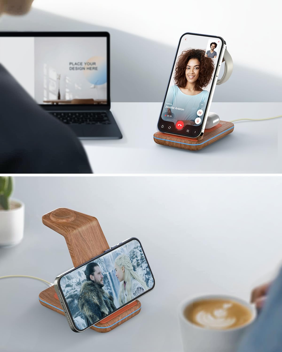 Charging Station for iPhone and Apple Watch: 3 in 1 Wireless Phone Charger Stand for iPhone 17 16 15 14 13 12 11 Pro Max & AirPods, Bedside Nightstand Docking