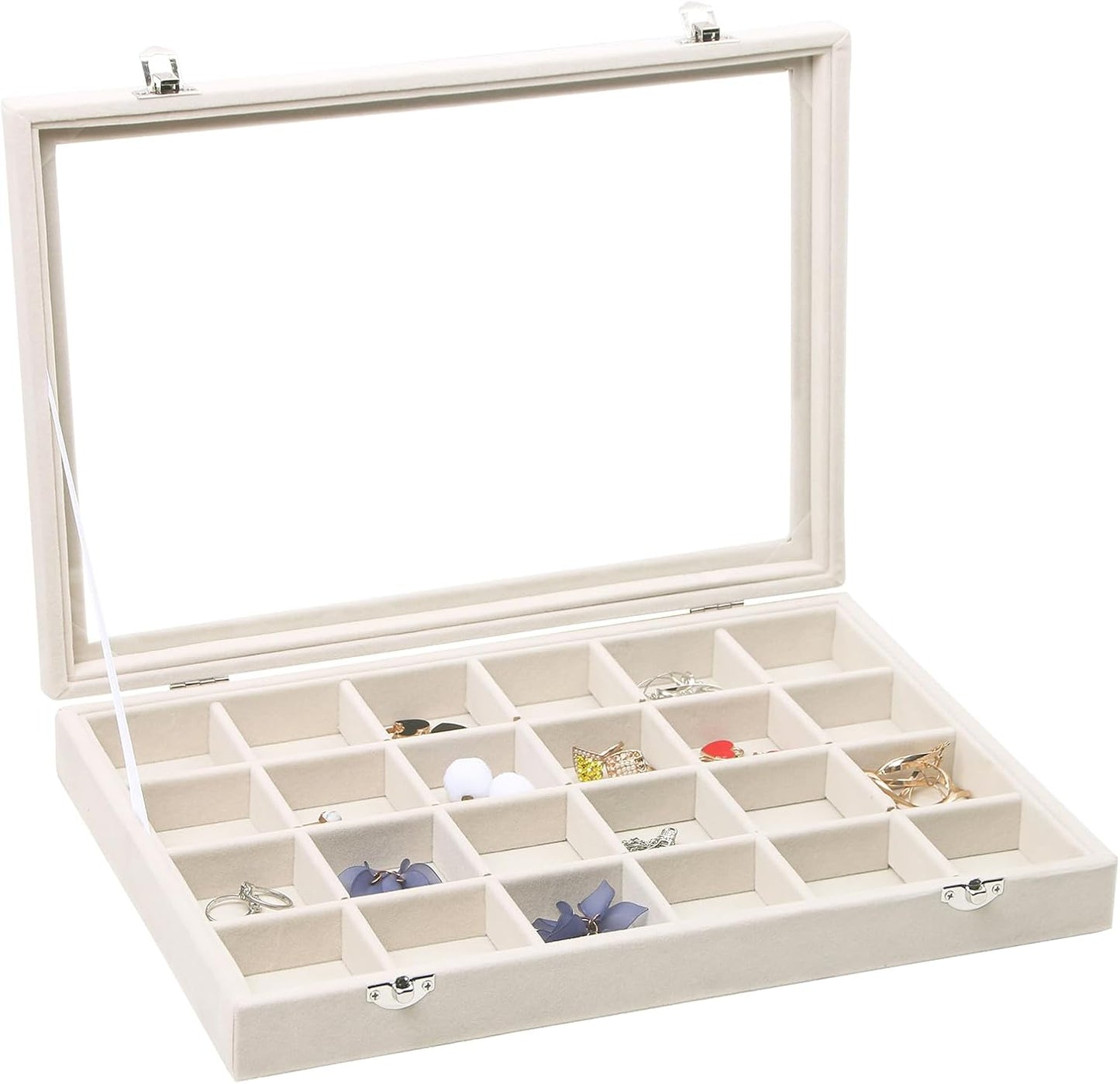 Stratalife Jewelry Organizer Bracelet Organizer Storage Box 12 Grid Stackable Jewelry Tray with Lid Velvet Jewelry Box for Drawer Necklace Bracelet Display Storage Organizer Box (Beige)