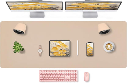 Bloss Leather Desk Pad and Keyboard Wrist Rest, Large Mouse Pad + Keyboard Pad+Mouse Wrist Support, Non-Slip Desk Mat Protector for Office, Home(31.5×15.7 Inches,Beige)