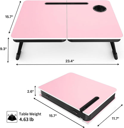 BUYIFY Foldable Laptop Bed Desk for Couch, Sofa - Large Lap Desk Tray Table with Cup Holder and Tablet Slot - Portable Notebook Stand for Eating, Writing, Studying and WFH -NEW-006