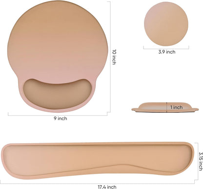 RICHEN Ergonomic PU Leather Keyboard Wrist Rest and Mouse Pad with Wrist Support, Memory Foam Set for Computer/Laptop,Gaming and Office, Comfortable for Easy Typing & Pain Relief (PU Brown)