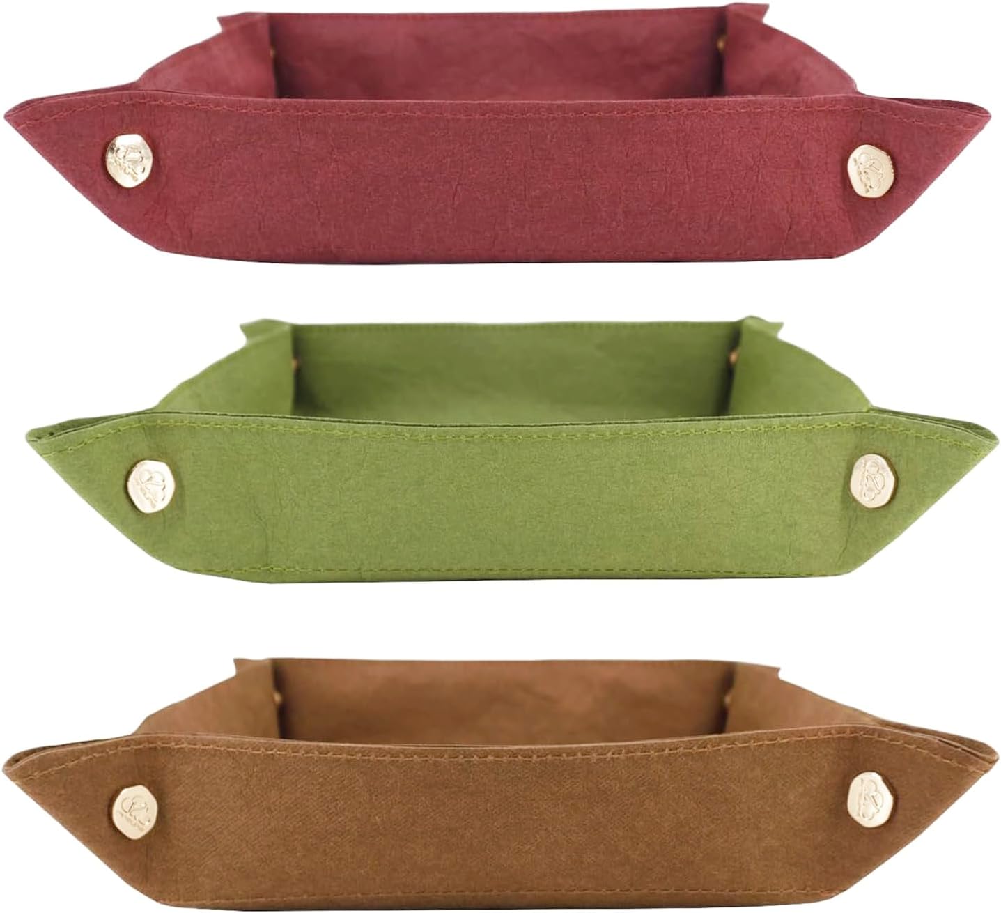Foldable Valet Tray Set of 3 - Red, Green, Brown - Organizer for Desktop, Nightstand, Office, Travel & Holiday Gifts for Men, Women