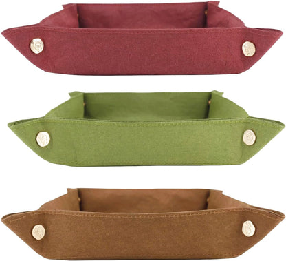Foldable Valet Tray Set of 3 - Red, Green, Brown - Organizer for Desktop, Nightstand, Office, Travel & Holiday Gifts for Men, Women