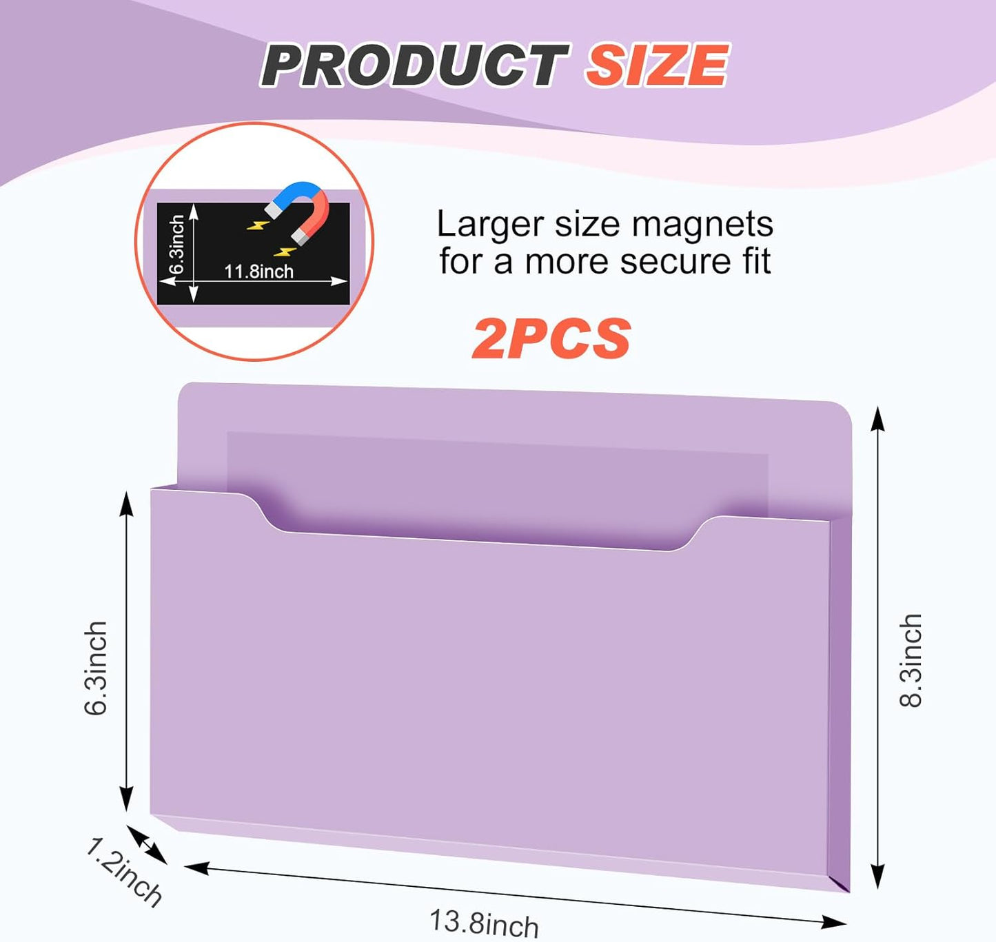 Feifeiya 2 Pcs Magnetic File Folder Wall Hanging Holder Large Pocket Paper Magazine Mail Organizer for Refrigerator Classroom Locker Whiteboard(Vertical,Purple Color,12.2 x 9.4 Inches)