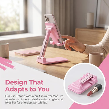 Cell Phone Stand, Angle Height Adjustable Cell Phone Holder with Silicon Pad for Desk Fully Forldable Mobile Phone Holder Compatible with All Mobile Phones, MT-6, (White)