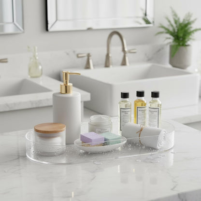 2 Pack Plastic Drawer Organizer,Bathroom Tray for Counter,Clear Acrylic Storage Containers for Vanity, Bathroom, Kitchen Drawers,Oval