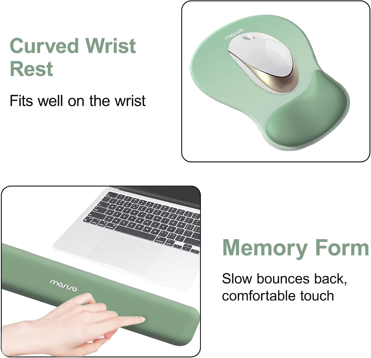 MOSISO Wrist Rest Support for Mouse Pad&Keyboard Set, Ergonomic Mousepad with Concave Curved Memory Foam, Non-Slip Base Pain Relief Comfortable Rectangular Easy Typing Pad for Home/Office, Brown