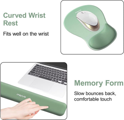 MOSISO Wrist Rest Support for Mouse Pad&Keyboard Set, Ergonomic Mousepad with Concave Curved Memory Foam, Non-Slip Base Pain Relief Comfortable Rectangular Easy Typing Pad for Home/Office, Brown