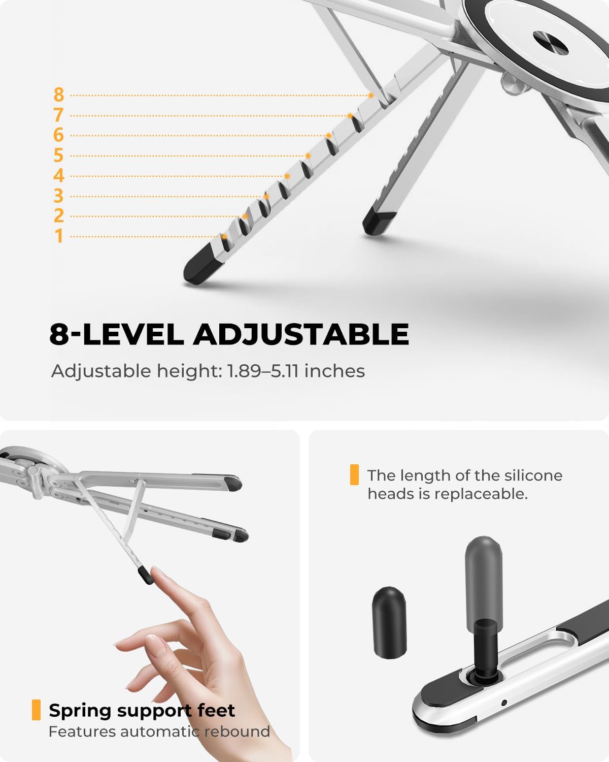 SupeDesk Adjustable Laptop Stand, 3-in-1 Magnetic Foldable Stand for Laptop, Tablet & Phone, Portable Aluminum Laptop Riser with Multi-Angle Support for Desk, Home & Travel, Black