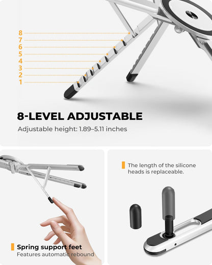 SupeDesk Adjustable Laptop Stand, 3-in-1 Magnetic Foldable Stand for Laptop, Tablet & Phone, Portable Aluminum Laptop Riser with Multi-Angle Support for Desk, Home & Travel, Black