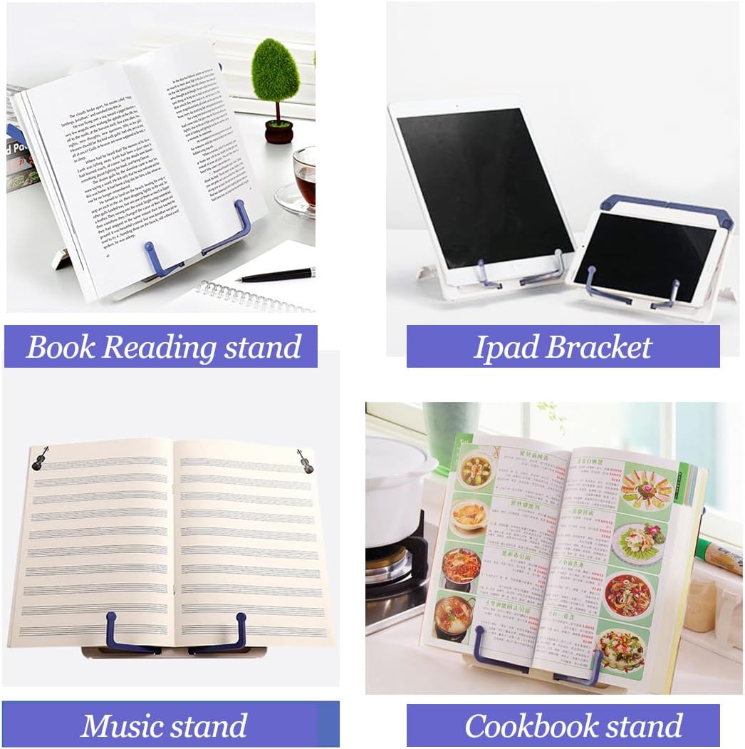Lemical Desktop Sturdy Bookstand for Cookbook Adjustable Book Holder Reading Portable Folding Multipurpose Book Music Sheet Stand Holder with Detachable Tray-Page Paper Clips