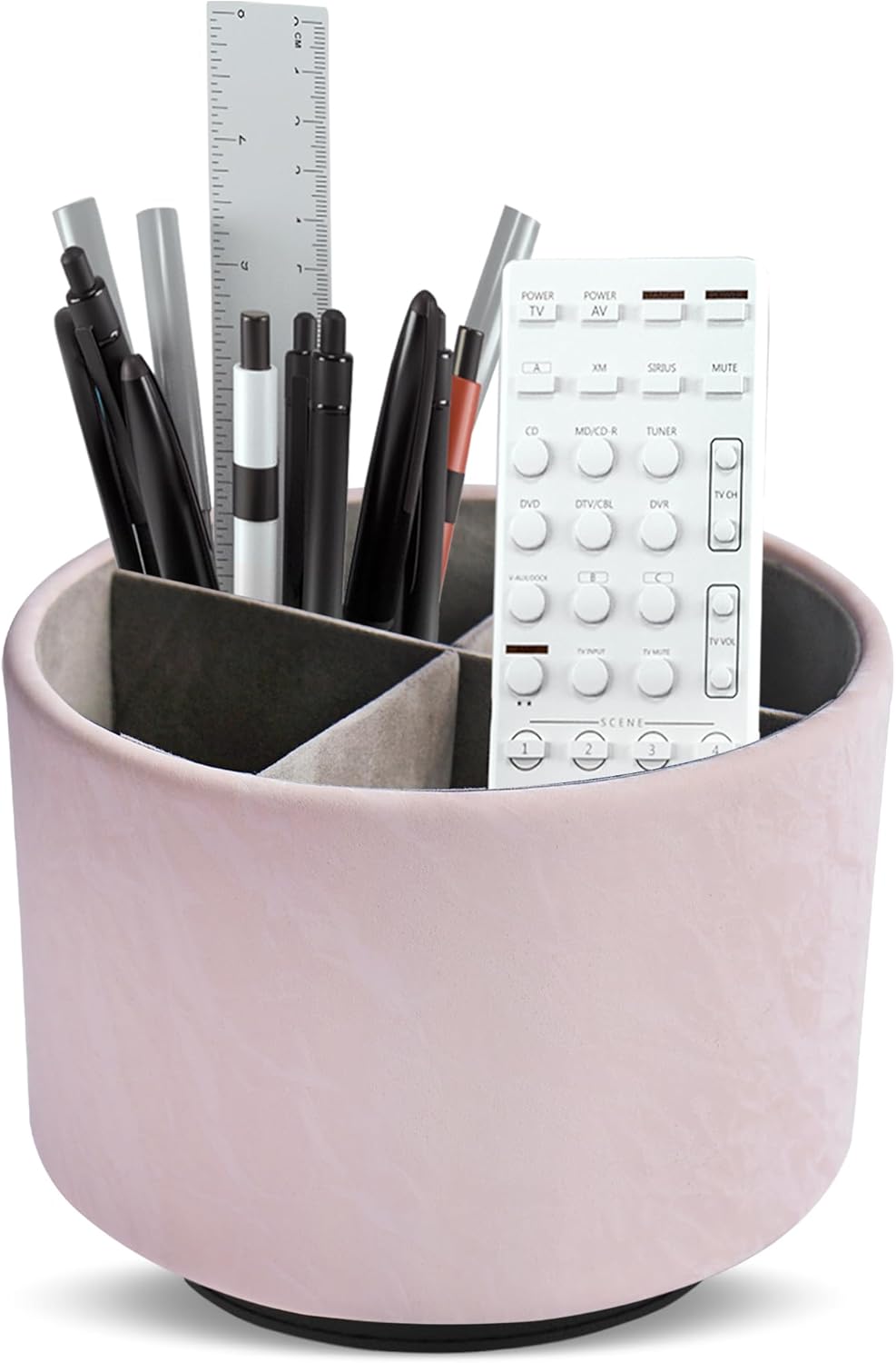 Hennaja Round Leather Art Supply Organizer,Remote Control Holder,360 Degree Rotating,Multi-Functional Pencil Holder,4 Compartments Desktop Stationary Organizer(1-Blue Bird) - Colors B