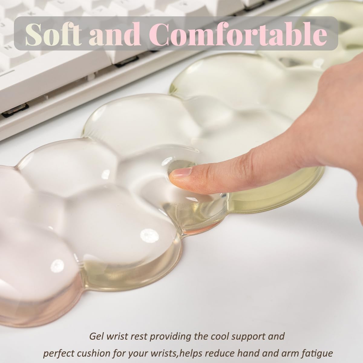 Gel Keyboard Wrist Rest Cloud Set, Clear Ergonomic Wrist Support and Arm Support Keyboard Rest for Typing Pain Relief, with Non-Slip Soft Washable Wrist Rest(Pink Blue)