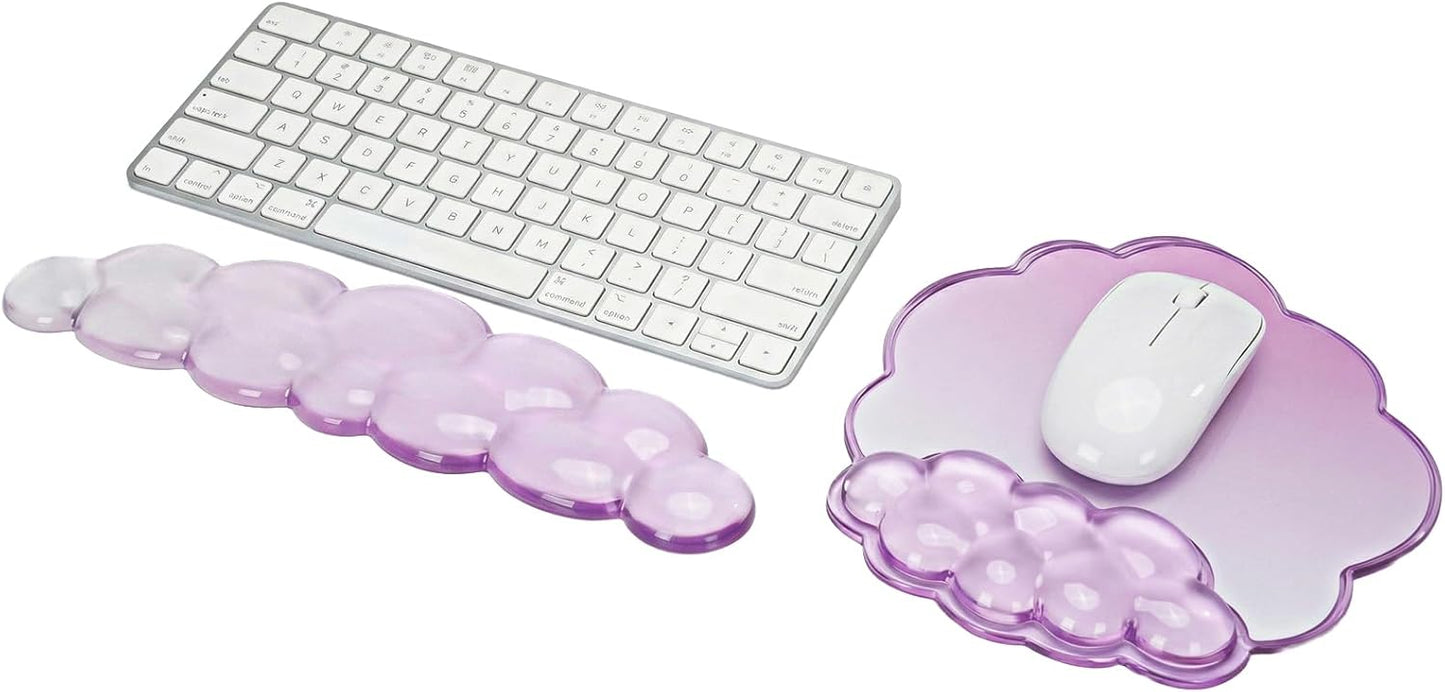 Ergonomic Cloud-Shaped Keyboard Wrist Rest & Non-Slip Mouse Pad Set, Soft Gel Support, Easy-to-Clean, Durable, Ideal for Long Work & Study Hours
