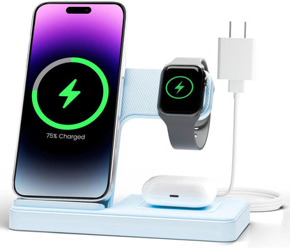 Wireless Charger Stand Charging Station: 3 in 1 Charger Stand Multiple Devices for Apple - iPhone 17 16e 16 15 14 Pro Max 13 12 - Watch 11 10 9 8 7 6 5 4 3 2 SE and Ultra Series-Airpods 4 3 Pro, Pink