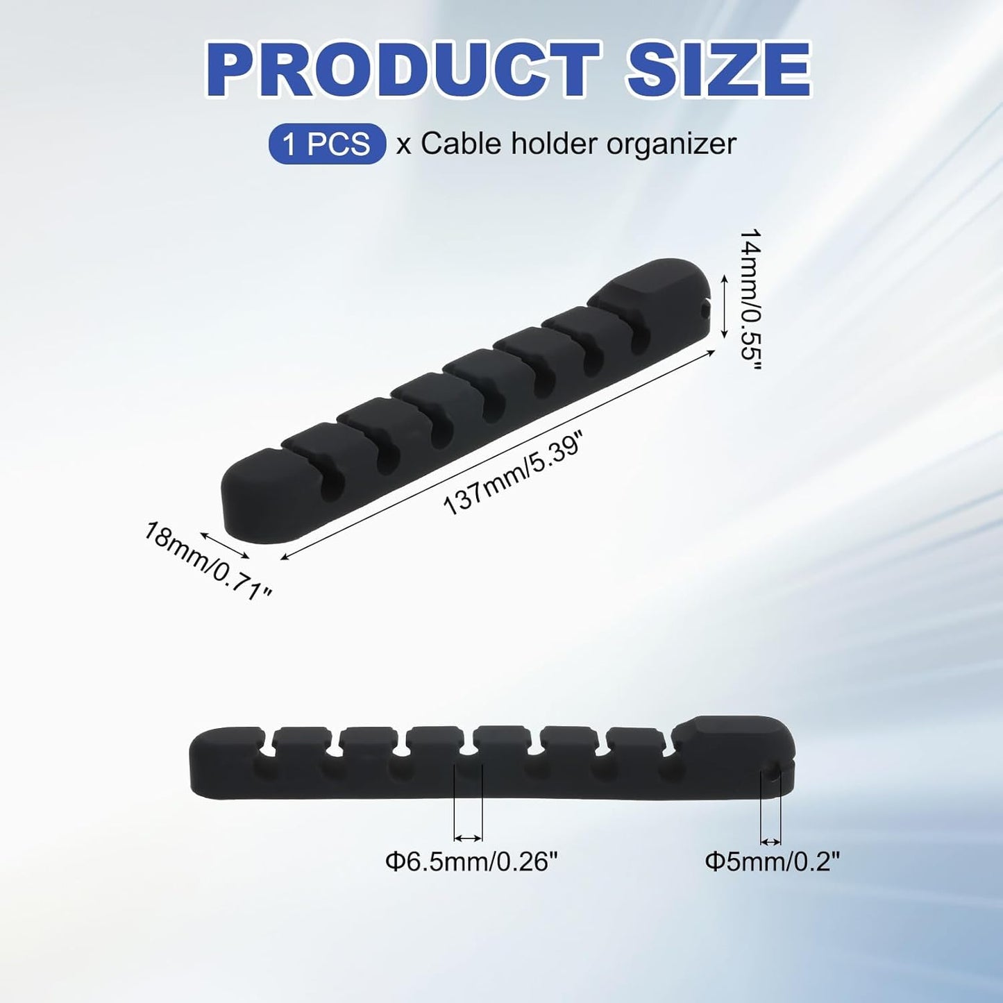 137mm Cable Clip 8 Holes Silicone Wire Holder Cord Organizer Adhesive Cable Keeper for Home Office Desk Fitting, Black