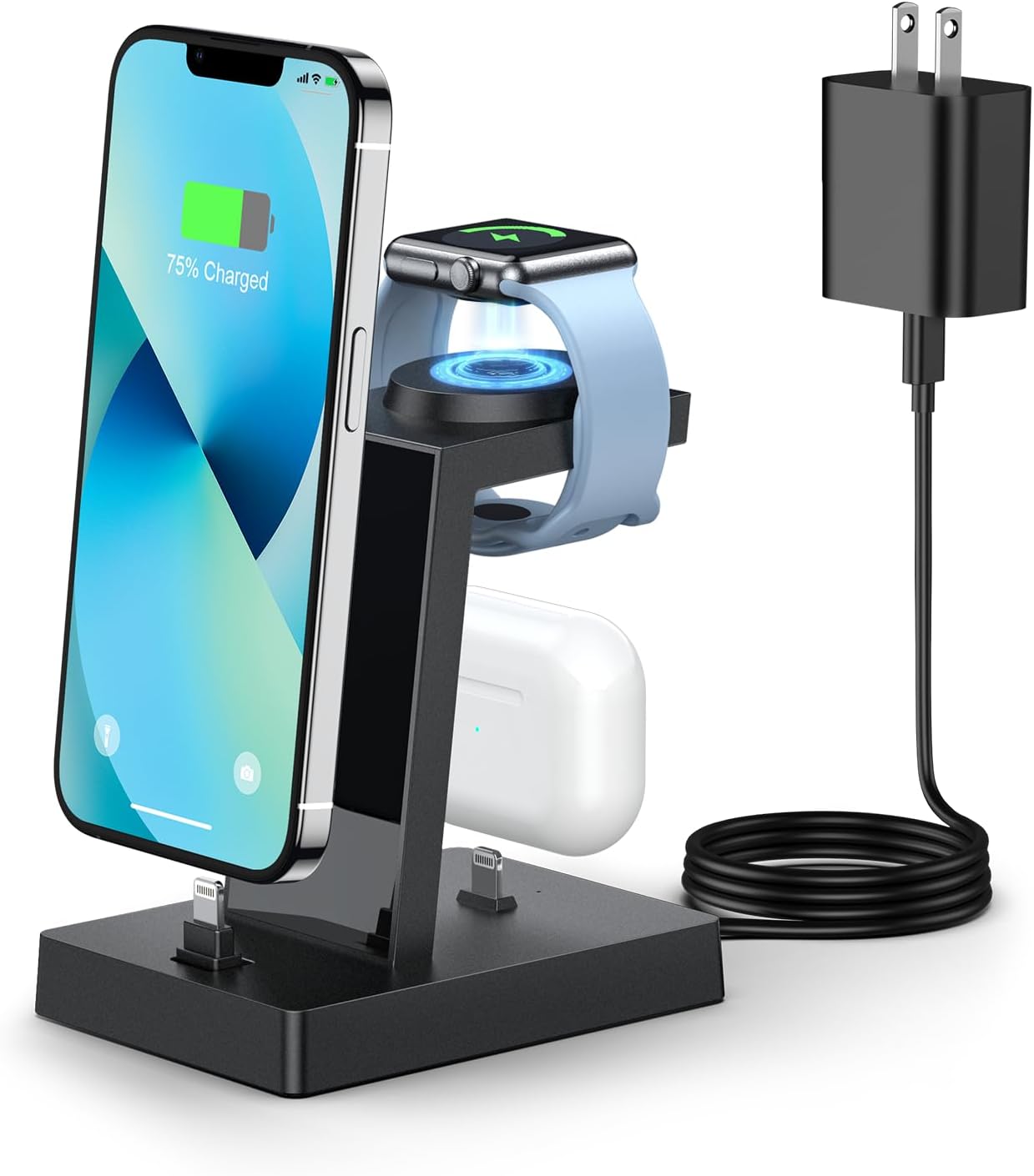 30W Charging Station for Multiple Devices - ADADPU 3 in 1 Charger Stand for iPhone 14/13/12/11/XR/XS/X/8/7(Not for iPhone 15/16/17 USB C), Charging Dock for AirPods Apple Watch Series 8/7/6/5/4/3/2/SE