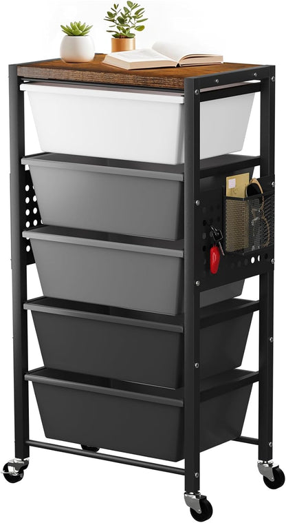 Rolling Cart with 3 Drawers, Plastic Drawer Storage Carts with Lockable Wheels & Wooden Tabletop, Metal Utility Cart Organizer, Office Bedroom Classroom Craft Organization and Storage, Bright White