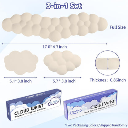 Sushret Cloud Wrist Rest for Keyboard and Mouse, Memory Foam PU Leather Keyboard Wrist Rest with Ergonomic Support, Non-Slip Base, Cute Arm Rest Pad & Palm Cushion, Office Desk Accessory, White