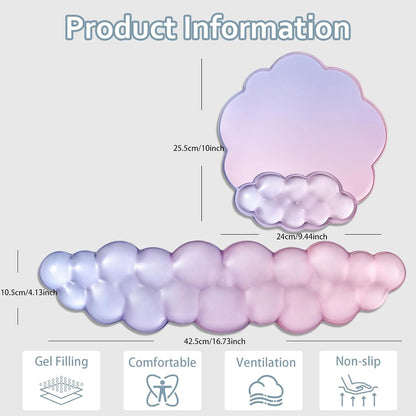 Gel Wrist Rest and Cloud Mouse Pad Support for Keyboard and Mouse - Ergonomic Pink Keyboard Wrist Pad Set for Typing Pain Relief/Computer/Laptop/Gaming/Home/Office (Cloud Shape, Gradient Blue Pink)
