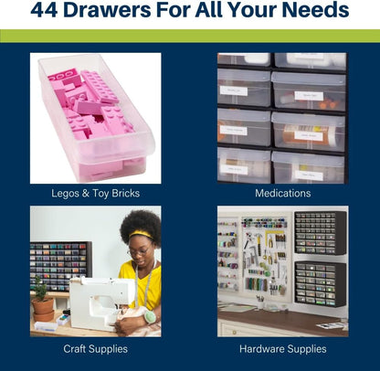 Akro-Mils 24-Drawer Plastic Drawer Storage Cabinet for Garage Organization, Bead Organizer, Building Bricks Storage, Teacher Toolbox, Makeup Organizer, 20" W x 6" D x 16" H, 10124 Black
