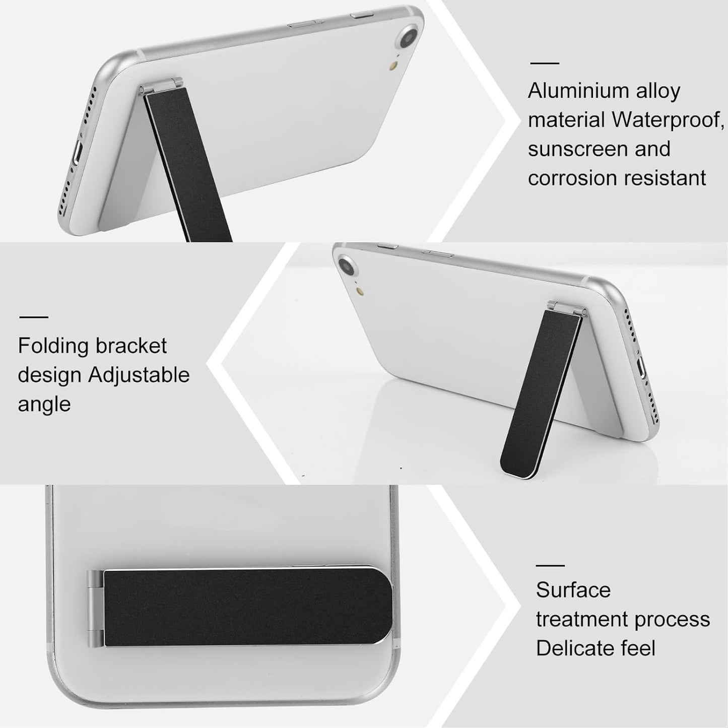 TIESOME Ultra-Thin Cell Phone Holder, Adjustable Mini Alloy Phone Kickstand Portable Foldable Phone Stand Adjustable Angle for Mobile Phone Tablet Universal Model (Black)