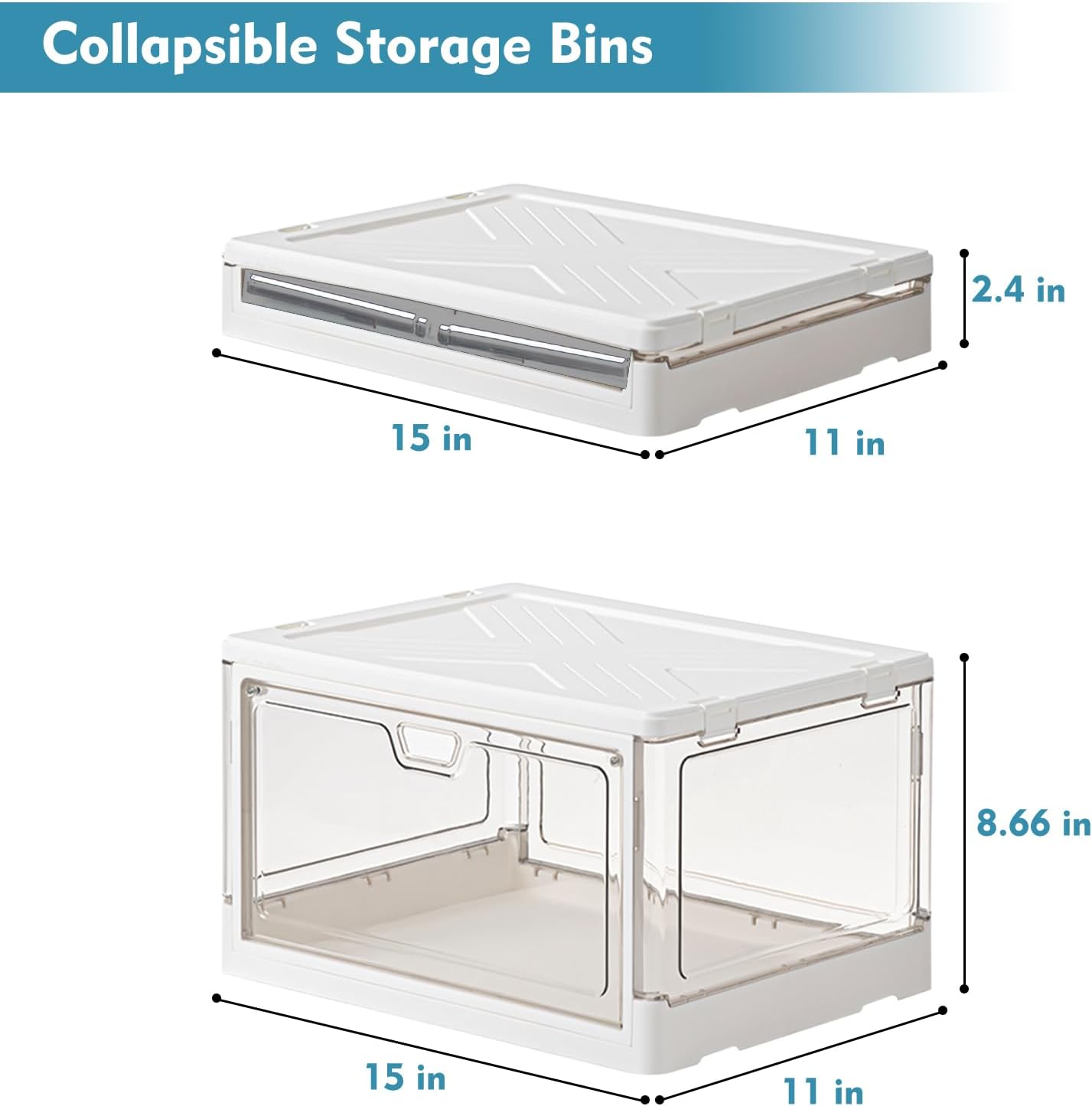 Kmiectse Clear Storage Bins with Lids - 4 Tier Plastic Bins with Wheels, Stackable Storage Bin, Closet Organizers Box for Bedroom, Living Room, 23 QT Folding Box with Magnetic door