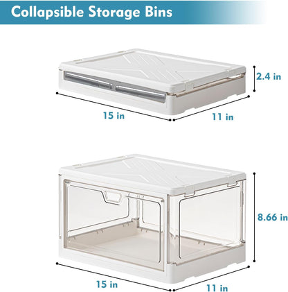 Kmiectse Clear Storage Bins with Lids - 4 Tier Plastic Bins with Wheels, Stackable Storage Bin, Closet Organizers Box for Bedroom, Living Room, 23 QT Folding Box with Magnetic door