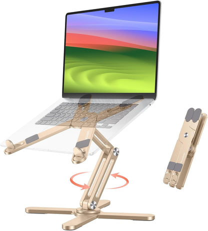 OMOTON LA10 360° Rotating Laptop Stand Riser for Desk, Ergonomic Foldable Computer Stand Adjustable Height Angles for Collaborative Work, Easy Storage Fit Macbooks,All Laptops up to 16 inches, Silver