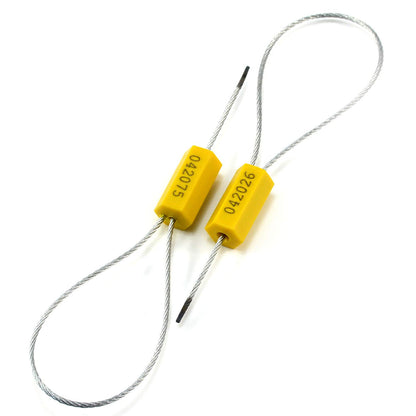 50 pcs Tamper Resistant Security Seals Numbered Steel Cable Wire Truck Seals Pull-Tite Secure Shipping Tag Self-Locking Padlock for Trailers, Truck (Yellow)
