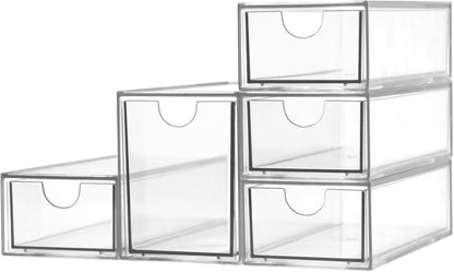 Acrylic Makeup Organizer, 10 Drawers Clear Storage Organizer Desktop Stackable Storage Drawers, Plastic Organizer Bins for Makeup, Stationery, Cosmetics, Vanity, Bathroom,Cabinet,Pantry Office Desk