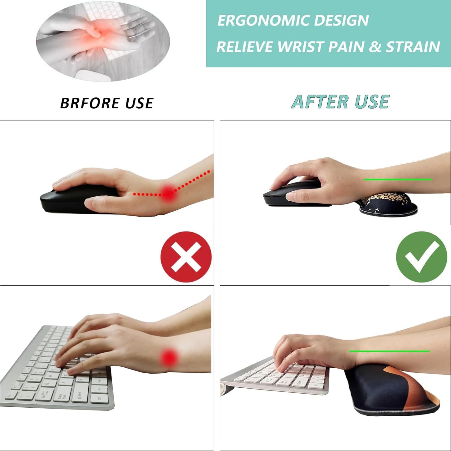Keyboard Wrist Rest Mouse Wrist Support Set, Memory Foam Wrist Rest Pad for Computer Laptop Keyboard Mouse, Ergonomic Wrist Cushion Support for Typing Pain Relief, Gaming Home Office, Purple