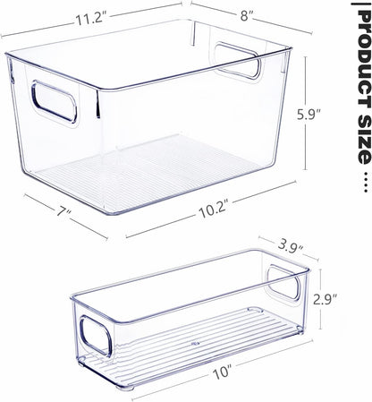 SKTEET Set of 8 Clear Plastic Storage Bins, 4 Large and 4 Small Stackable Storage Containers for Pantry Organization and Kitchen Storage Bins,Home Edit and Cabinet Organizers