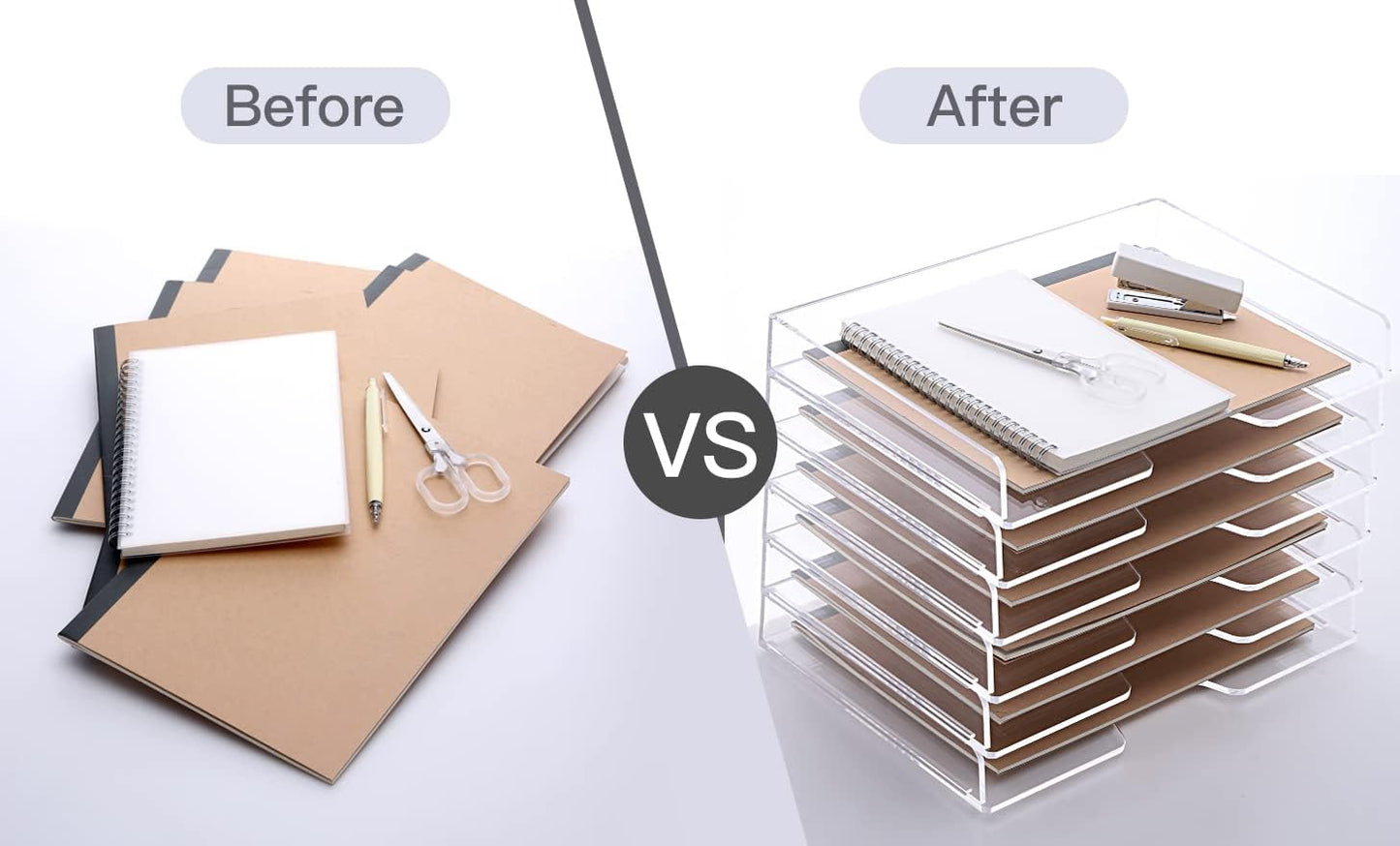 SANRUI Paper Organizer for Desk,Acrylic Stackable Letter Tray, Clear Desk Organizer, Paper Sorter for Office,Home or School,2-Pack