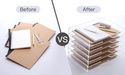SANRUI Paper Organizer for Desk,Acrylic Stackable Letter Tray, Clear Desk Organizer, Paper Sorter for Office,Home or School,2-Pack