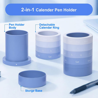 Comix Calender Pen Holder for Desk, Cute Pencil Holder Pen Organizer, Brown Platsic Pen Pencil Cup for Home School Office Supplies