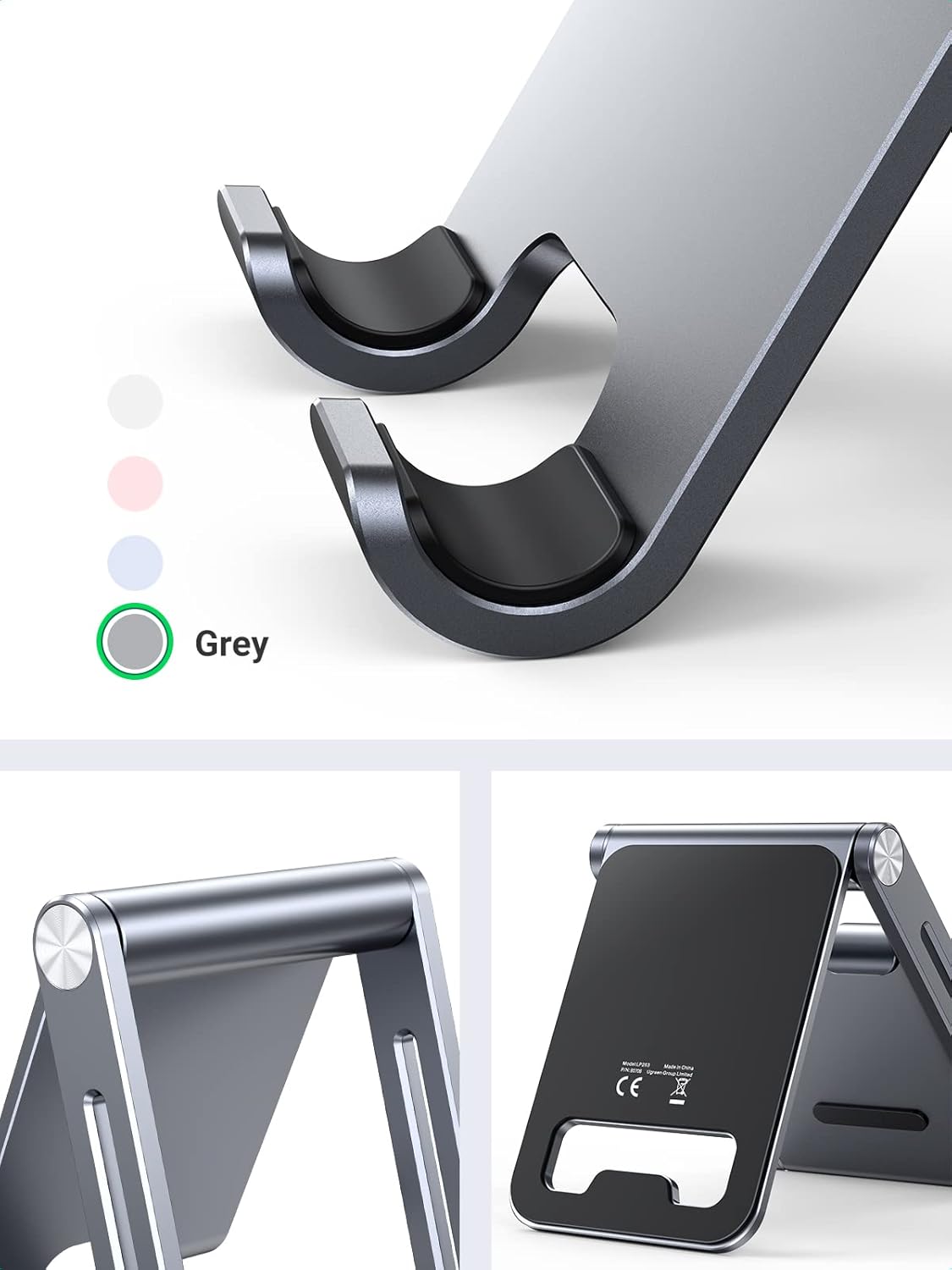 UGREEN Phone Stand for Desk Cell Phone Holder Adjustable Compatible with iPhone 17 Air/16/15/14/13 Pro Max/12 Mini/11/XS Max/XR/X/Nintendo Switch, Aluminum Metal Desktop Stand Portable, Space Grey