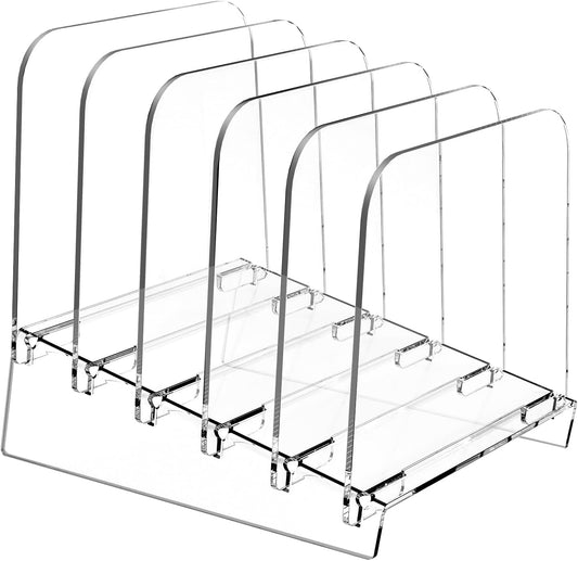 File Holder File Sorter, Vertical File Organizer for Desk, Desk Top File Folder Organizer Stand, Acrylic File Rack File Folder Holder, 5 Sections Clear File Stand for Office, School, Home