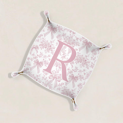 Gifts for Mom Initial Valet Tray,Pink Personalized Gifts for Women Mom Grandma Girlfriend,Nightstand Desk Accessories PU Leather Tray Organizer for Birthday Christmas Gift Ideas (B)