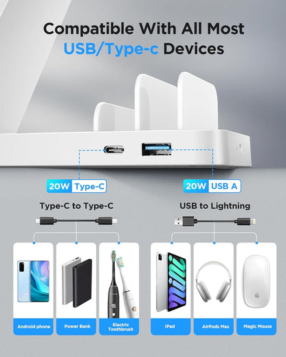 Charging Station for iPhone,5 in 1 Wireless Charger Stand Dock for Apple: Mag-Safe Charging Station for Multiple Devices Apple iPhone 17 16 15 14 13 12 Pro Max Plus iWatch Airpods