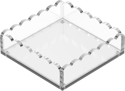 GRAHAM DESIGN 8x8 Scalloped Acrylic Tray with Magnetic Mat – Clear Decorative Photo Display Tray & Jewelry Organizer, Anti-Slip Vanity Tray for Home Office Desk Decor, Modern Gift