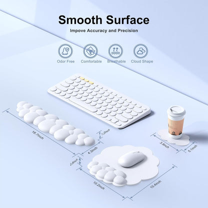 MOKURU Cloud Mouse Pad with Wrist Rest, Cloud Keyboard Wrist Rest, Mouse Pad Wrist Support, Ergonomic Keyboard Mouse Wrist Support White