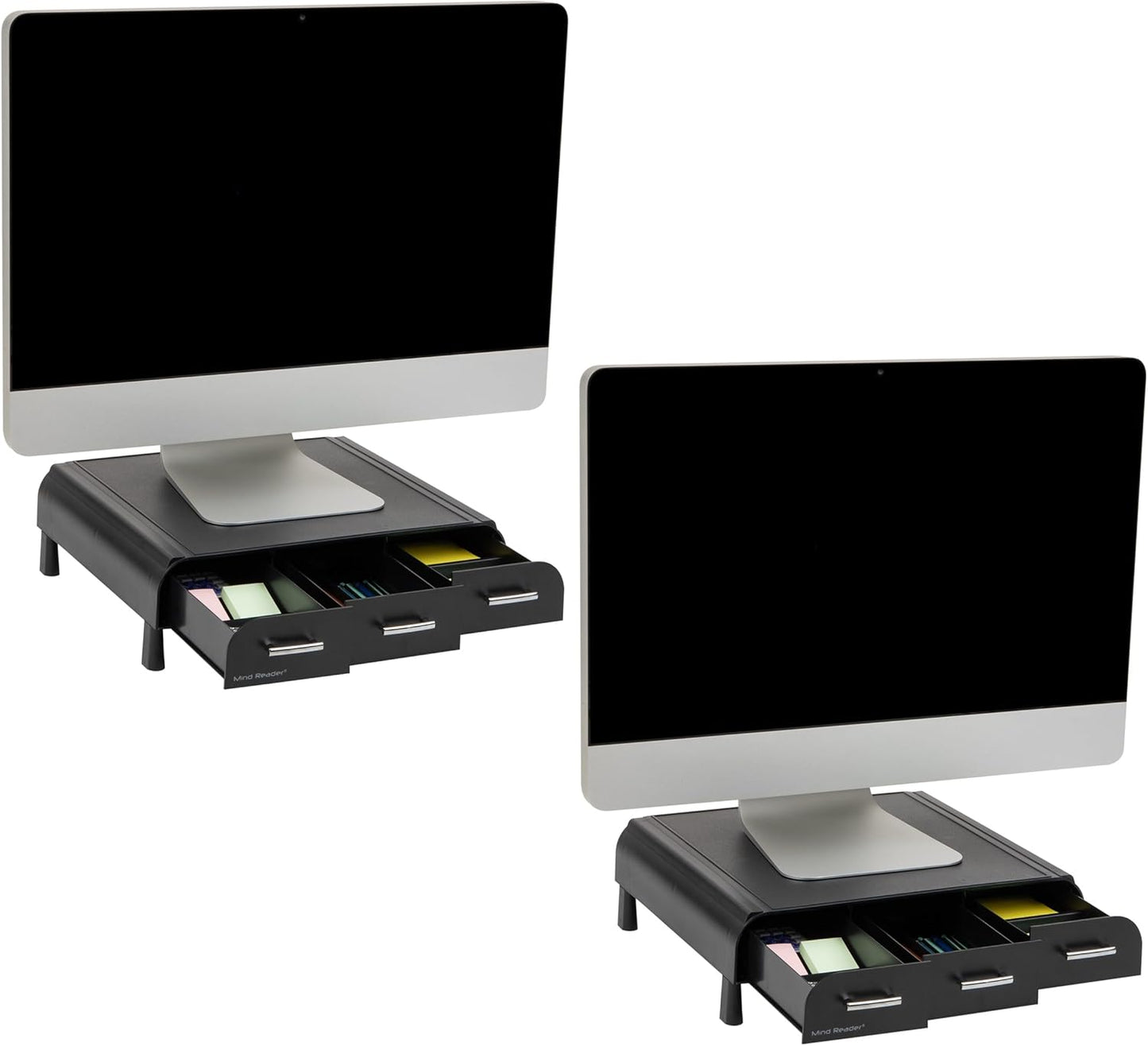 Mind Reader Monitor Stand, Laptop Riser, Desktop Organizer, Storage Drawer, Office, Plastic, 13.5"L x 13"W x 4"H, Black
