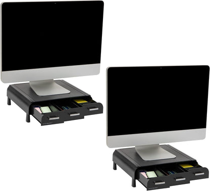 Mind Reader Monitor Stand, Laptop Riser, Desktop Organizer, Storage Drawer, Office, Plastic, 13.5"L x 13"W x 4"H, Black