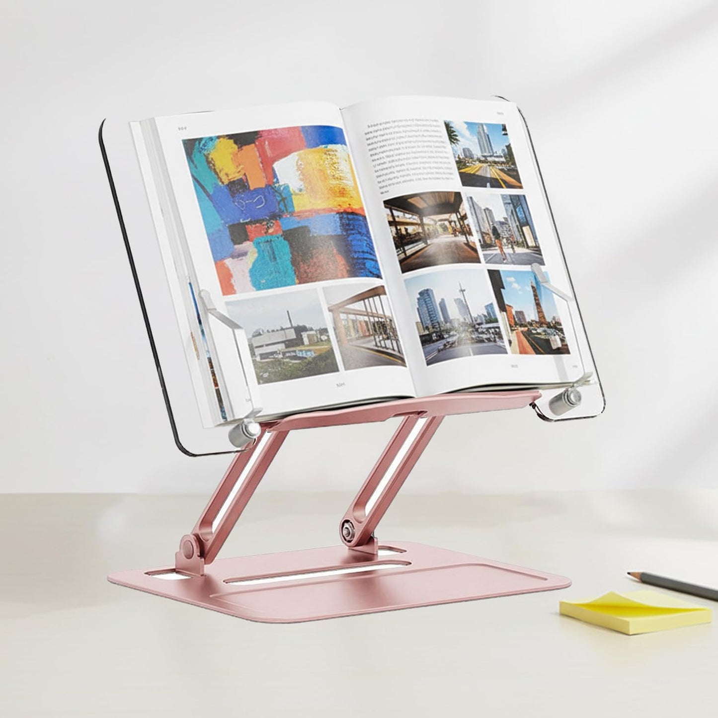 Acrylic Adjustable Book Stand, Reading Stand with Lift Design, High-Density Alloy Desktop Document Holder for Document Recipe, Cookbook, Music Book (Silver)