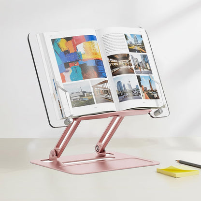 Acrylic Adjustable Book Stand, Reading Stand with Lift Design, High-Density Alloy Desktop Document Holder for Document Recipe, Cookbook, Music Book (Silver)