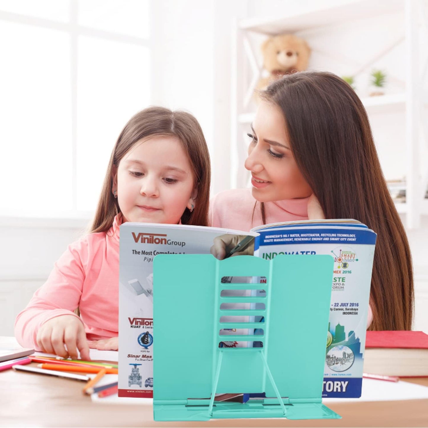 Honagu Metal Desk Book Holder, Hands Free Adjustable Cookbook & Document Holder, Portable Bookstand for Music Books, Textbooks, Recipes, Tablets & iPads (Purple)