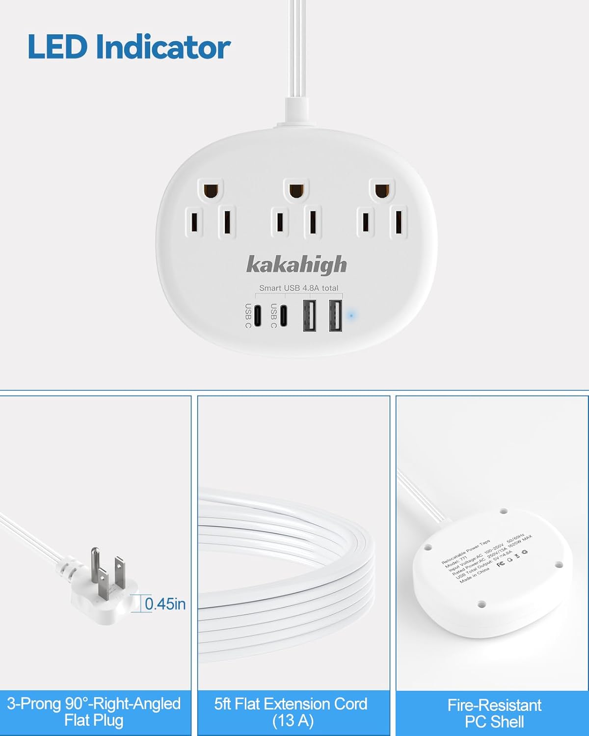 Pink Extension Cord with Surge Protected 1080J - 5 FT Kawaii Power Strip, 1625W Cute Extension Cord with 3 AC Outlet 4 USB (24W/4.8A), Compact for Cute Pink Kawaii Desk Home Essentials