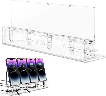 Cell Phone Stand, Multiple Phone Holder Organizer Stand for 4 Phones, Acrylic Desktop Mobile Phone Docking Station Charging Holder (Clear)