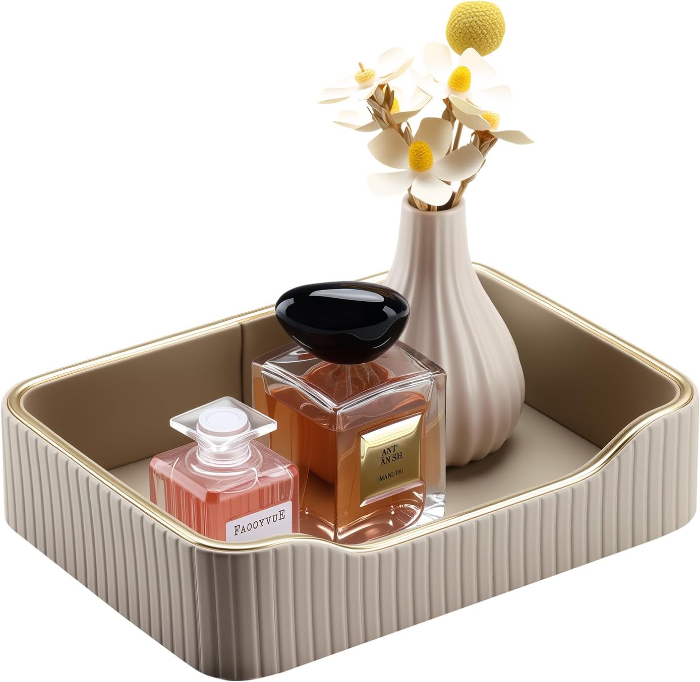 KINGFOM Prefume Tray, PU Leather Valet Tray Nightstand Organizer Perfume Trays for Men Women, Table Centerpieces Decorative Vanity Trays, Desk Organizer Tray for Key Jewelry Cosmetics (Black)